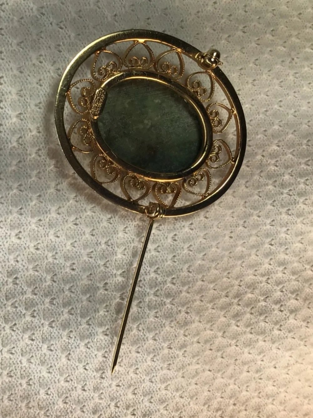 Vintage Designer Signed Catamore 1/20 12K Gold Filled Green Gemstone Pin Brooch